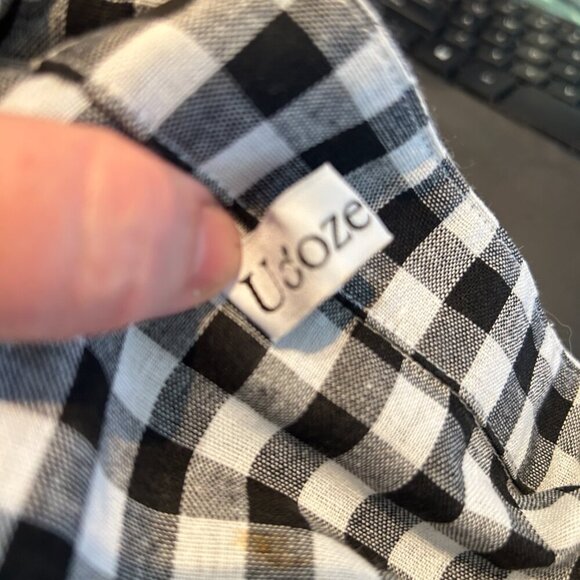 Linen Blend Black White Gingham Shirt Dress Sz S Midi Short Sleeve Sustainable - Picture 6 of 6